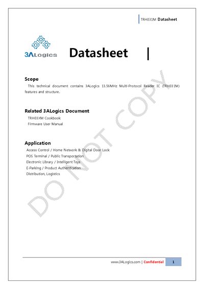 3ALOGICS - TRH031M Datasheet  - cover page
