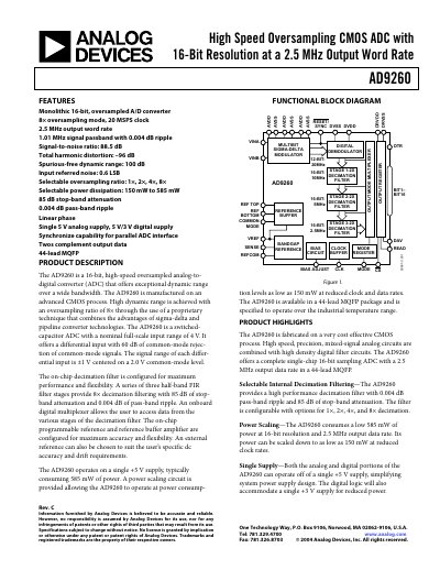 Analog Devices AD9260 High Speed Oversampling CMOS ADC Datasheet Rev C