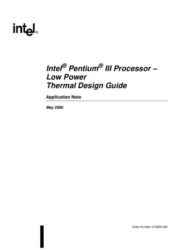 Intel Pentium III Processor Low Power Thermal Design Guide - cover page