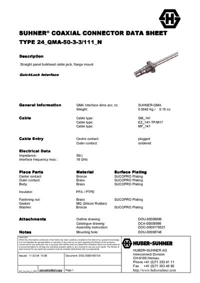 SUHNER 21_1MA-50-3-3/111_N handbook - cover page