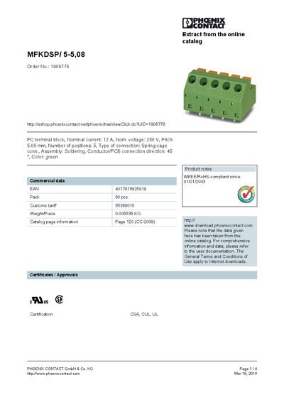 PHOENIX CONTACT MFKDSP/ 5-5 08 Order No.: 1906776 handbook - cover page