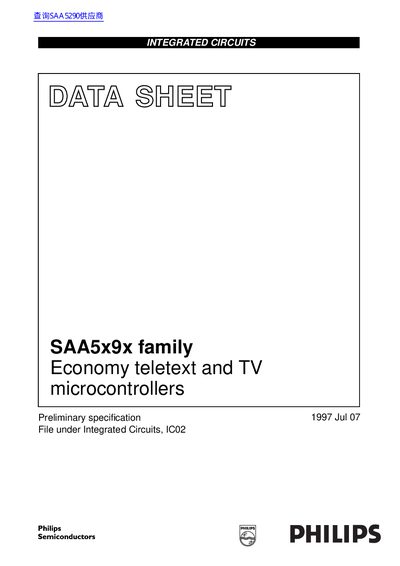 Philips SAA5x9x Family Economy Teletext and TV Microcontrollers Data Sheet - cover page