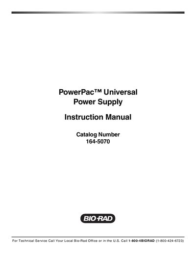 Bio‑Rad PowerPac Universal Power Supply Instruction Manual - cover page