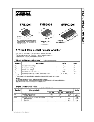 Fairchild FFB3904 FMB3904 MMPQ3904 Datasheet - cover page