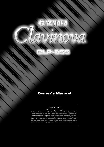 Yamaha CLP-955 Digital Piano Owner's Manual - cover page