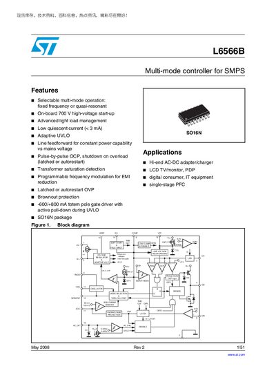 STMicroelectronics L6566B Multi-mode Controller for SMPS Datasheet - cover page