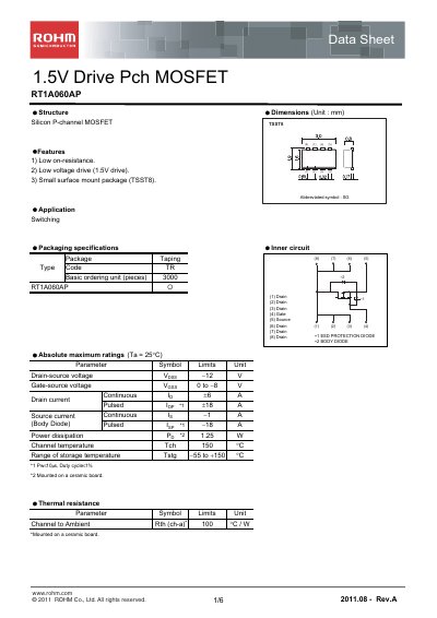 ROHM RT1A060AP Datasheet - cover page