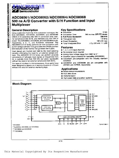 National Semiconductor ADC08061 ADC08062 ADC08068 Datasheet - cover page