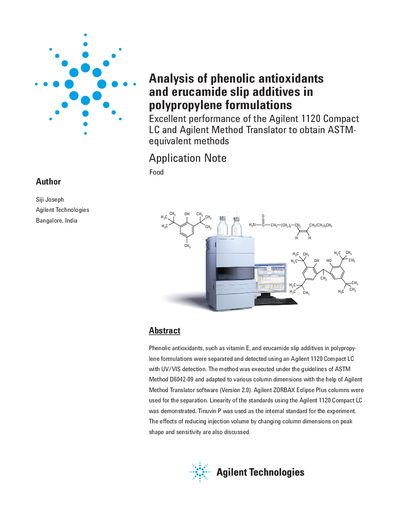 Agilent 1120 Compact LC Analysis of Phenolic Antioxidants Application Note - cover page