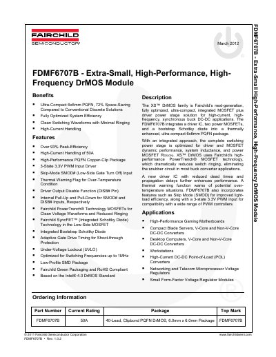 Fairchild FDMF6707B Extra-Small High-Performance High-Frequency DrMOS Module Datasheet - cover page