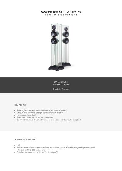 Waterfall Audio Victoria Evo Speaker Data Sheet - cover page