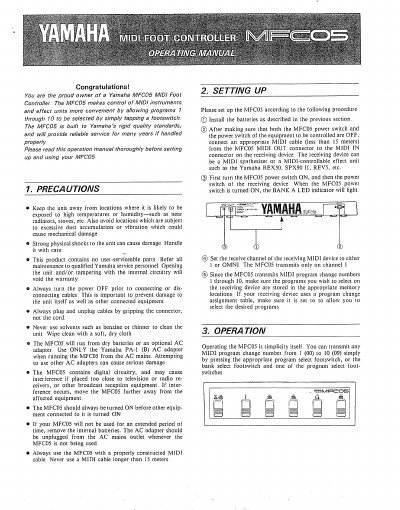 Yamaha MFC05 MIDI Foot Controller Operating Manual - cover page