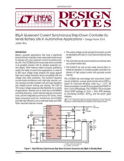 Linear Technology Design Note dn1014f for LTC3835 Synchronous Step-Down Controller - cover page