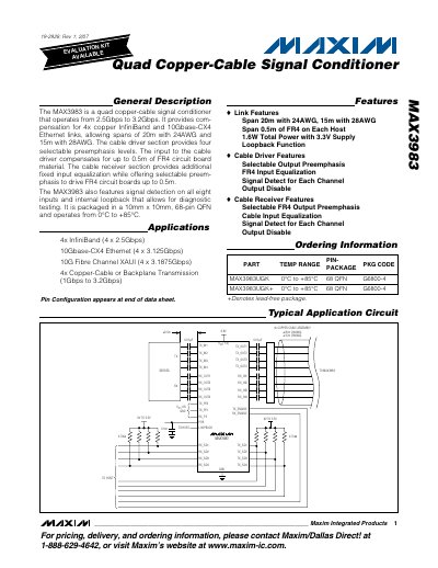 Maxim MAX3983 Quad Copper-Cable Signal Conditioner Datasheet - cover page