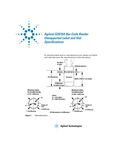 Agilent G2615A Bar Code Reader Unsupported Label and Vial Specifications - cover page