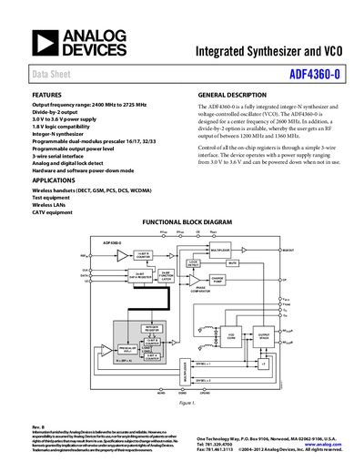 Analog Devices ADF4360-0 Datasheet - cover page