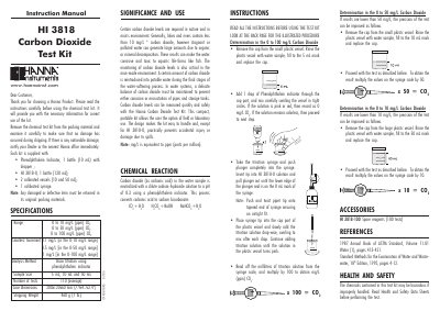 Hanna Instruments HI 3818 Carbon Dioxide Test Kit Instruction Manual - cover page
