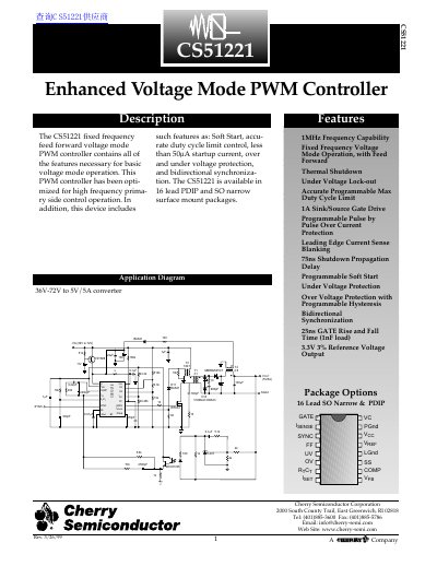 Cherry Semiconductor CS51221 Enhanced Voltage Mode PWM Controller Datasheet