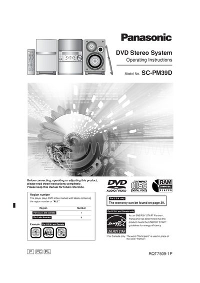 Panasonic SC-PM39D DVD Stereo System Operating Instructions - cover page
