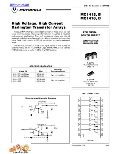 MOTOROLA MC1413 BMC1416 B Data Sheet - cover page
