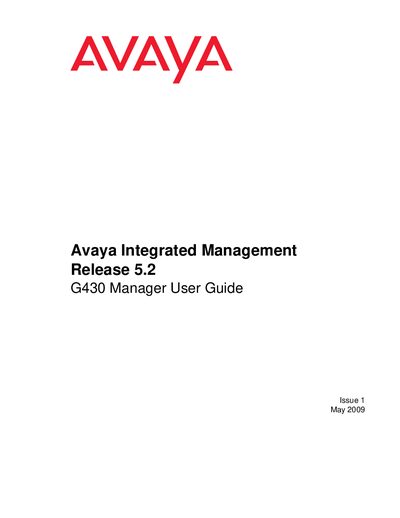 Avaya G430 Manager User Guide Release 5.2 - cover page