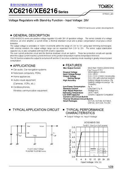 TOREX XC6216/XE6216Series Voltage Regulators with Stand-by Function - Input Voltage: 28V handbook