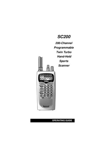 Uniden SC200 SportCat Twin Turbo Sports Scanner Operating Guide - cover page