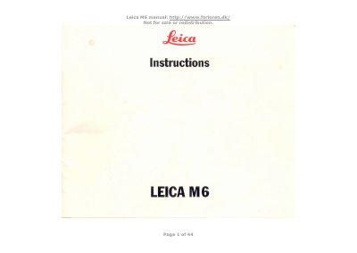 Leica M6 Camera User Manual - cover page