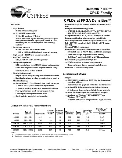 Cypress Delta39K ISR CPLD Family Manual