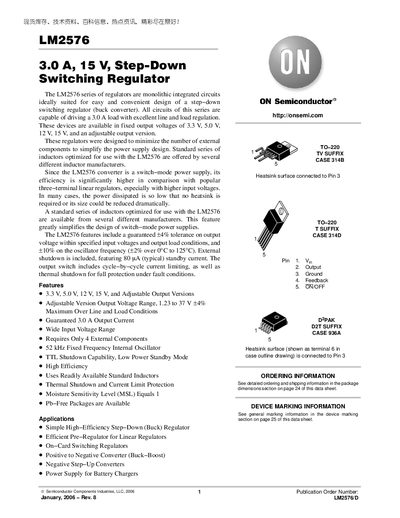 ON Semiconductor LM2576 Data Sheet - cover page