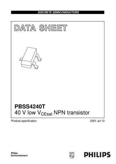 Philips PBSS4240T 40 V low VCEsat NPN transistor Datasheet - cover page