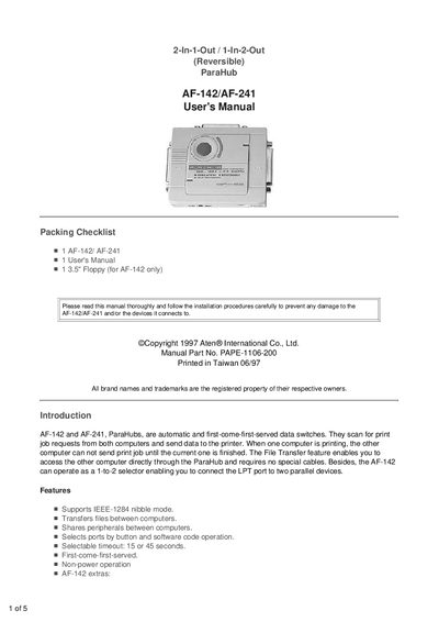 Aten AF-142/AF-241 User's Manual - cover page