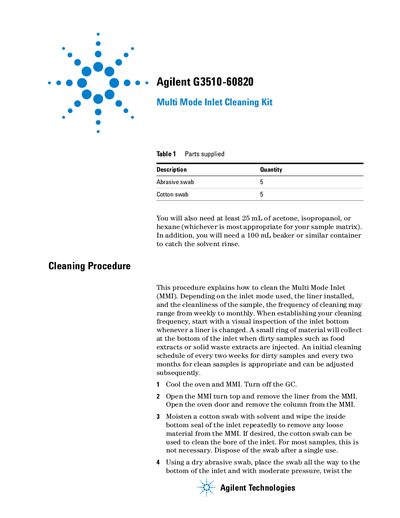 Agilent G3510-60820 Multi Mode Inlet Cleaning Kit Guide - cover page