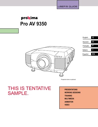 Proxima Pro AV 9350 Projector User's Guide - cover page