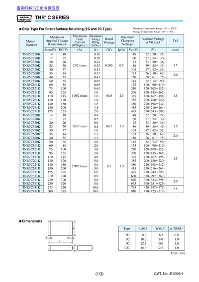 TNR C SERIES Chip Type Direct Surface Mounting (5C and 7C) Datasheet - cover page