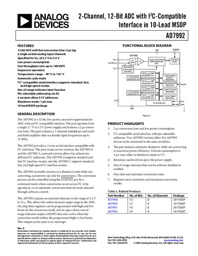 Analog Devices AD7992 Datasheet - cover page