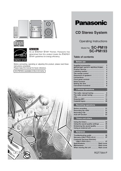 Panasonic SC-PM19/SC-PM193 CD Stereo System Operating Instructions - cover page