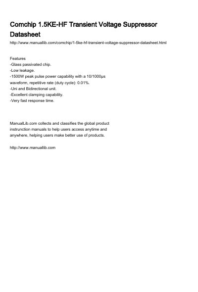 Comchip 1.5KE-HF Series Transient Voltage Suppressor Datasheet - cover page