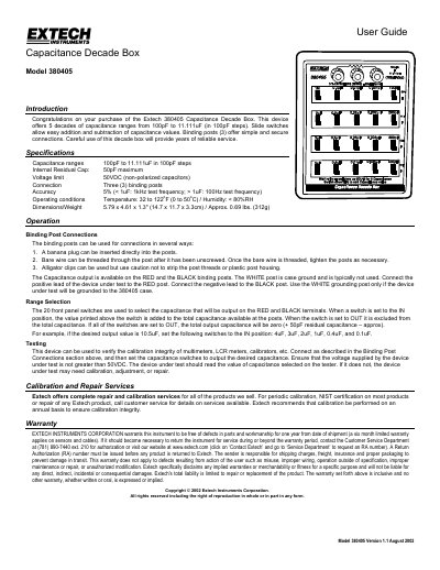 Extech 380405 Capacitance Decade Box User Guide - cover page