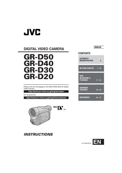 JVC GR-D50/D40/D30/D20 Digital Video Camera User Manual