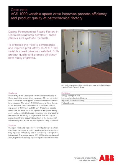 ABB ACS 1000 Variable Speed Drive Case Study - cover page