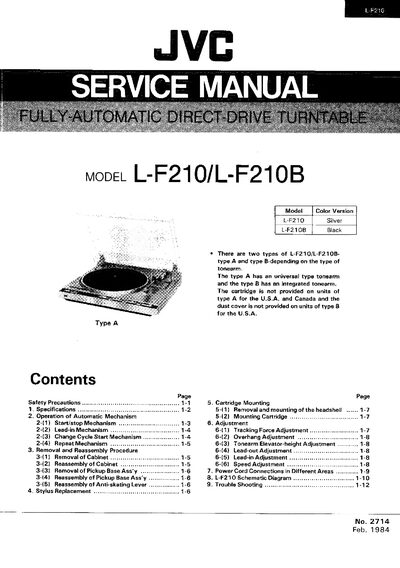 JVC L-F210/L-F210B Turntable Service Manual - cover page