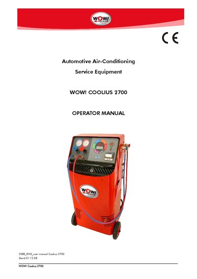WOW! Coolius 2700 Automotive Air-Conditioning Service Equipment Operator Manual