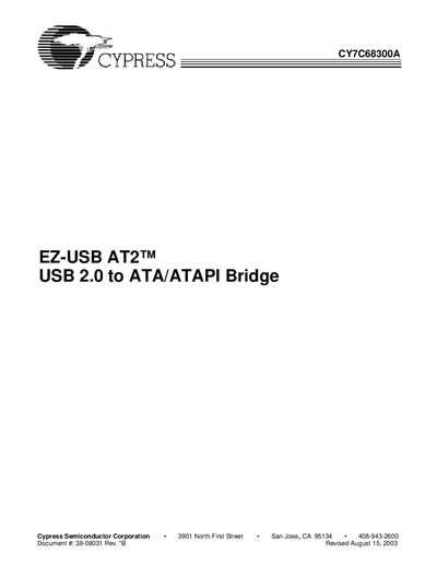 Cypress CY7C68300A EZ-USB AT2 USB 2.0 to ATA/ATAPI Bridge Datasheet - cover page