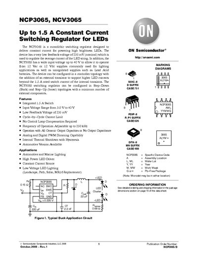 ON Semiconductor NCP3065/NCV3065 Datasheet - cover page