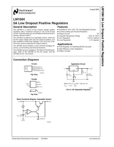 National Semiconductor LM1084 5A Low Dropout Positive Regulator Handbook - cover page