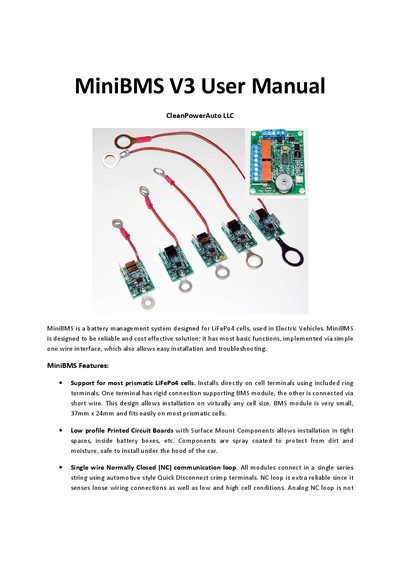 CleanPowerAuto MiniBMS V3 User Manual - cover page