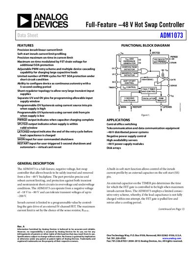 Analog Devices ADM1073 Hot Swap Controller Datasheet - cover page