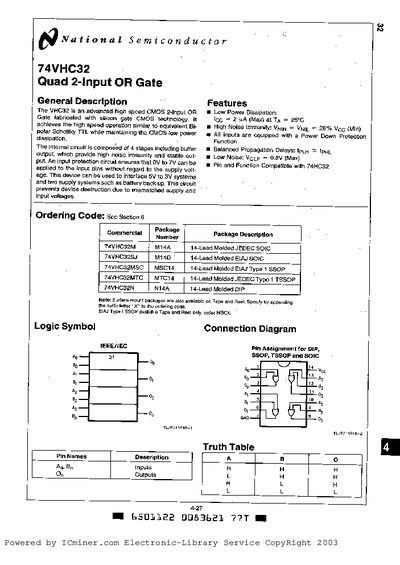 National Semiconductor 74VHC32 Quad 2-Input OR Gate Datasheet - cover page