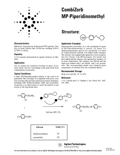 Agilent CombiZorb MP-Piperidinomethyl Datasheet - cover page